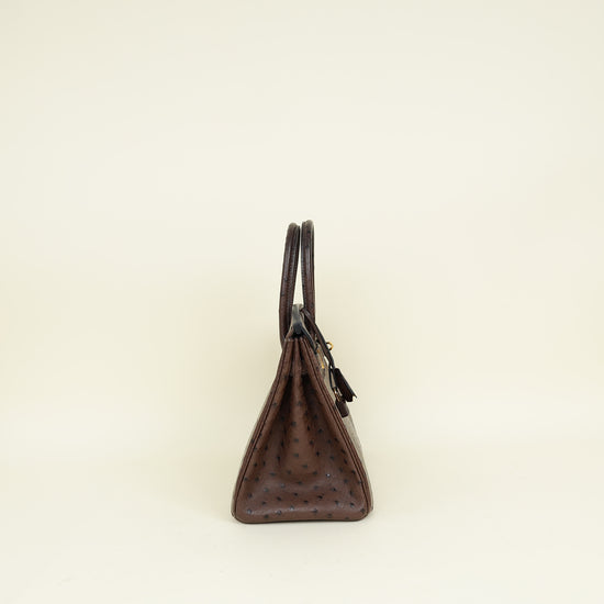 Hermes Chocolate Ostrich Retourne Birkin 30 Bag