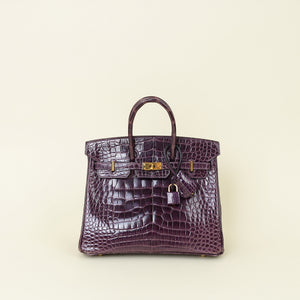 Hermes Amethyst Birkin 25 Shiny Alligator Bag