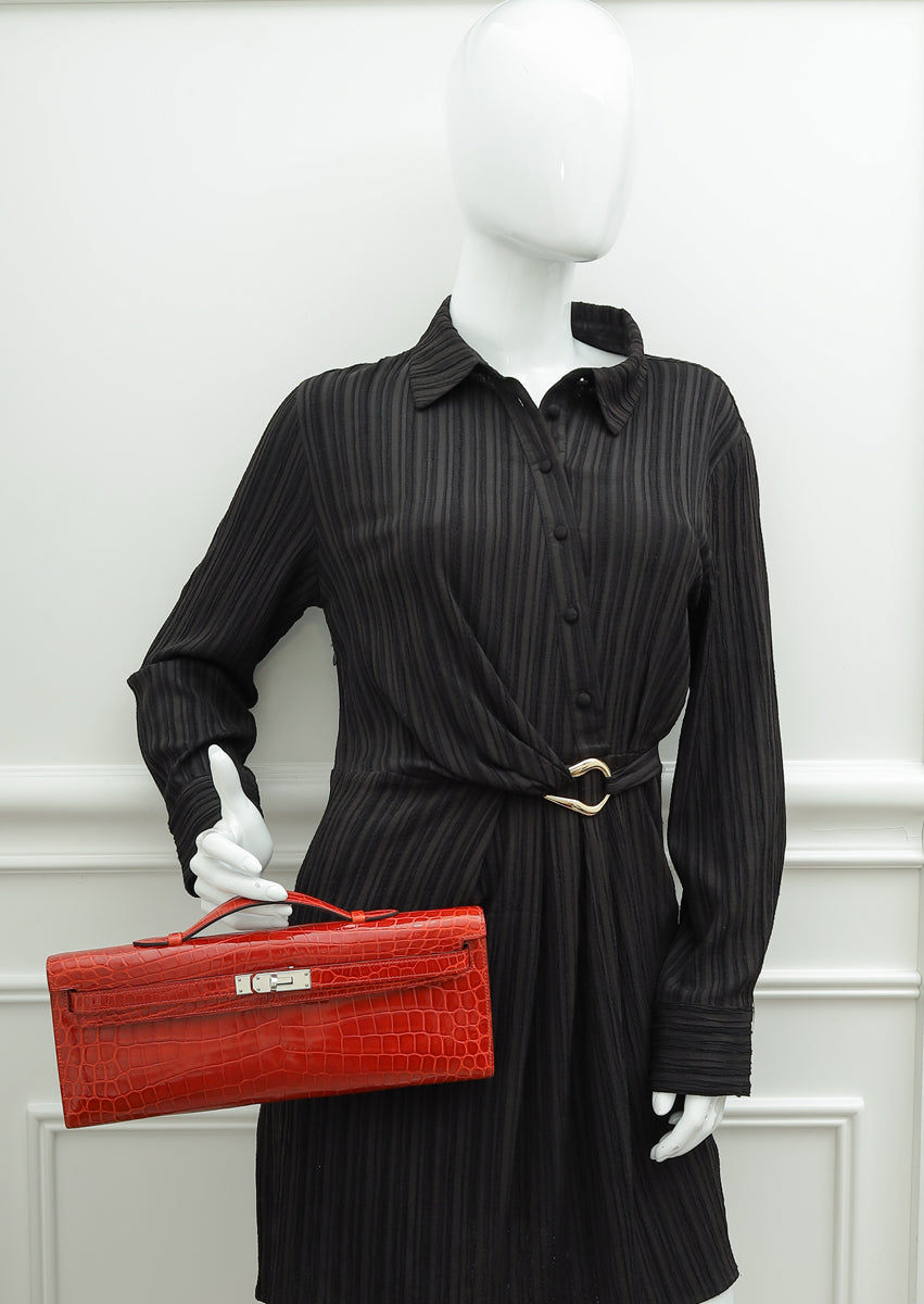 Hermes Miel Shiny Niloticus Crocodile Kelly Cut Bag-Hermes-THE CLOSET