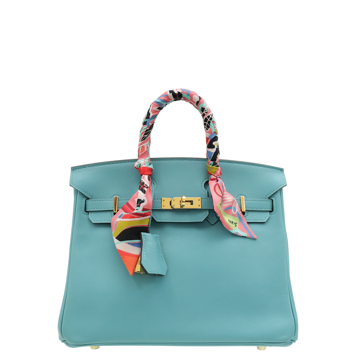 Hermes Bleu Atoll Retourne Birkin 25 Bag W/ Twillies-Hermes-THE CLOSET