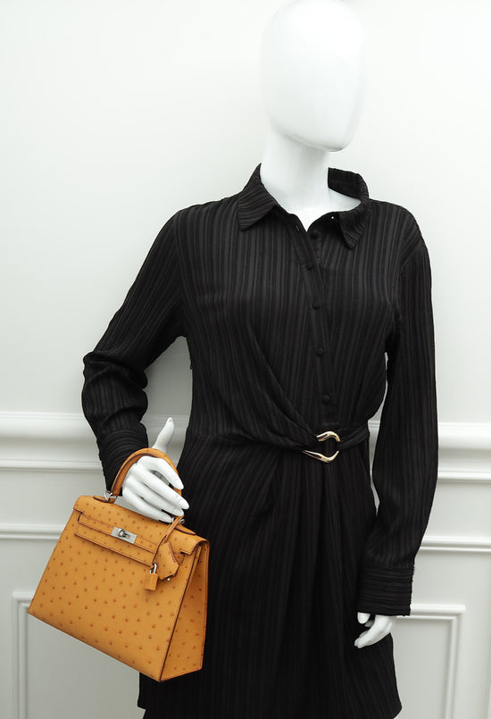 Hermes Gold Ostrich Sellier Kelly 25 Bag-Hermes-THE CLOSET