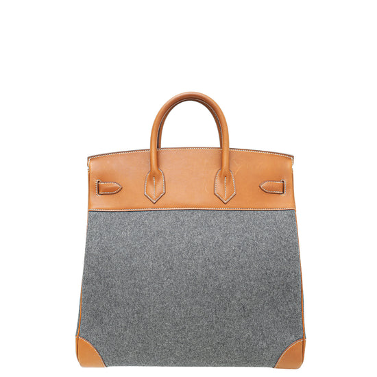 Hermes Gris Moyen/Fauve Wool and Leather Bag