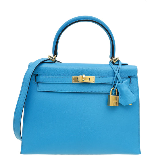 Hermes Bleu Frida Sellier Kelly 25 Bag