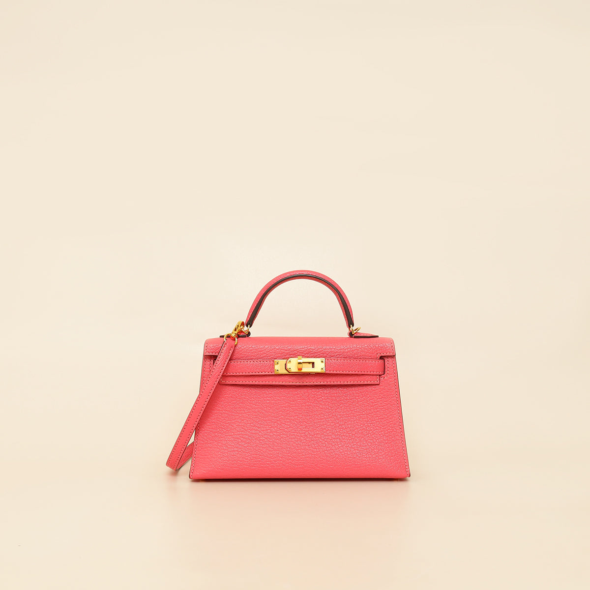 Hermes Rose Azalee Chevre Mysore Mini Kelly Sellier Bag-Hermes-THE CLOSET