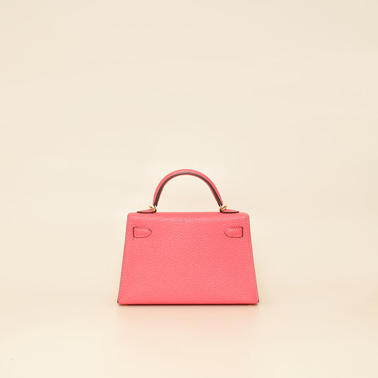 Hermes Rose Azalee Chevre Mysore Mini Kelly Sellier Bag