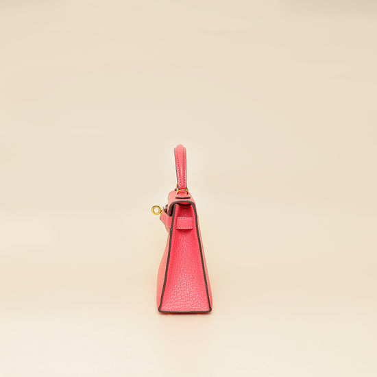 Hermes Rose Azalee Chevre Mysore Mini Kelly Sellier Bag-Hermes-THE CLOSET