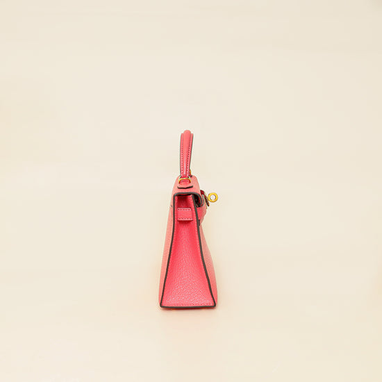 Hermes Rose Azalee Chevre Mysore Mini Kelly Sellier Bag-Hermes-THE CLOSET