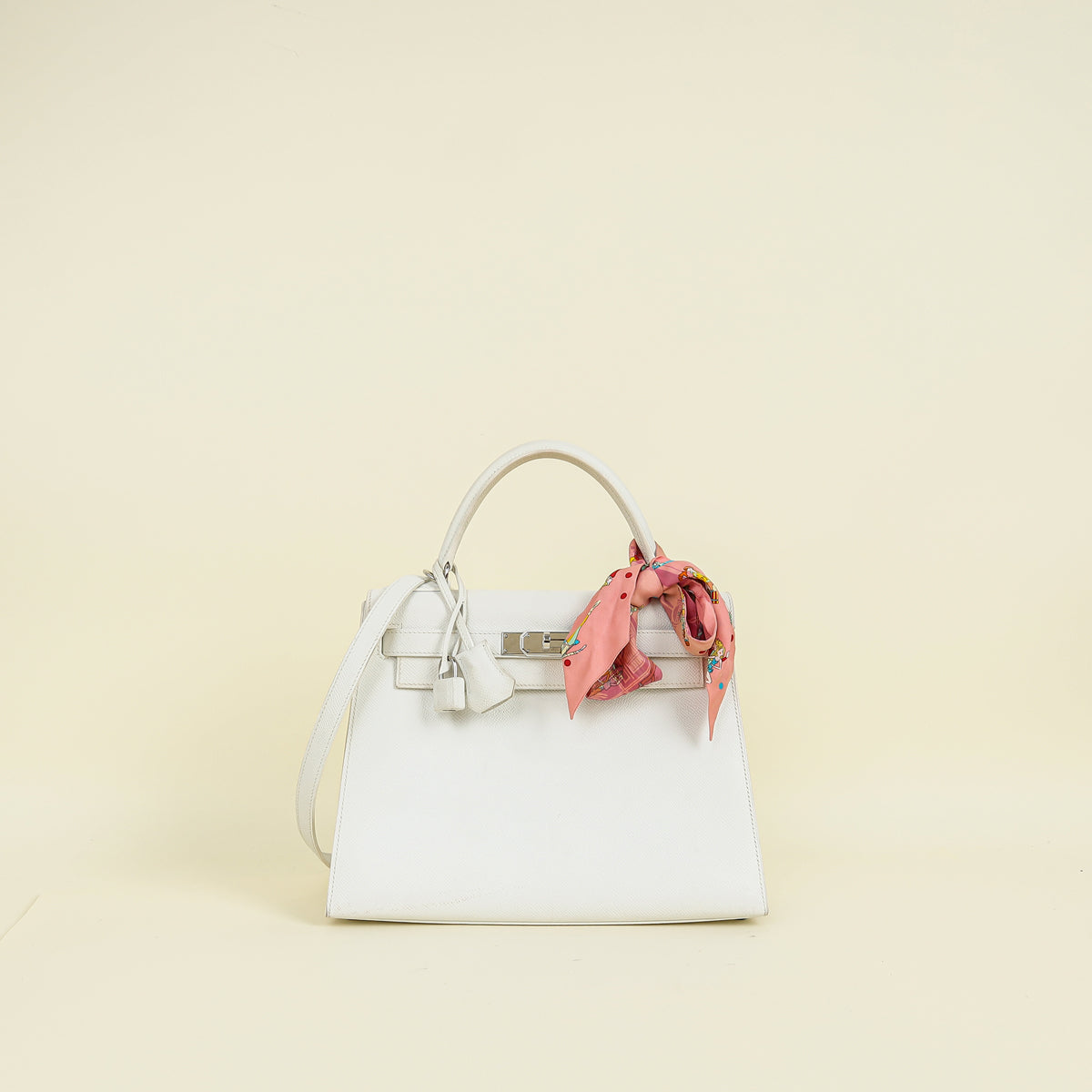 Hermes Blanc Sellier Kelly 28 Bag w/ Twilly