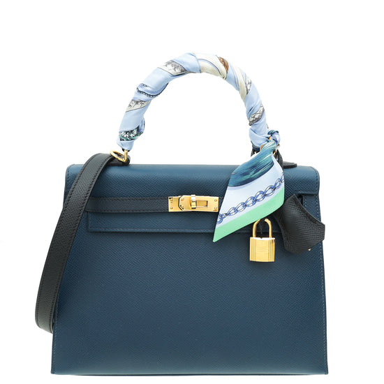 Hermes Tricolor Sellier Kelly 25  Bag w/Twilly