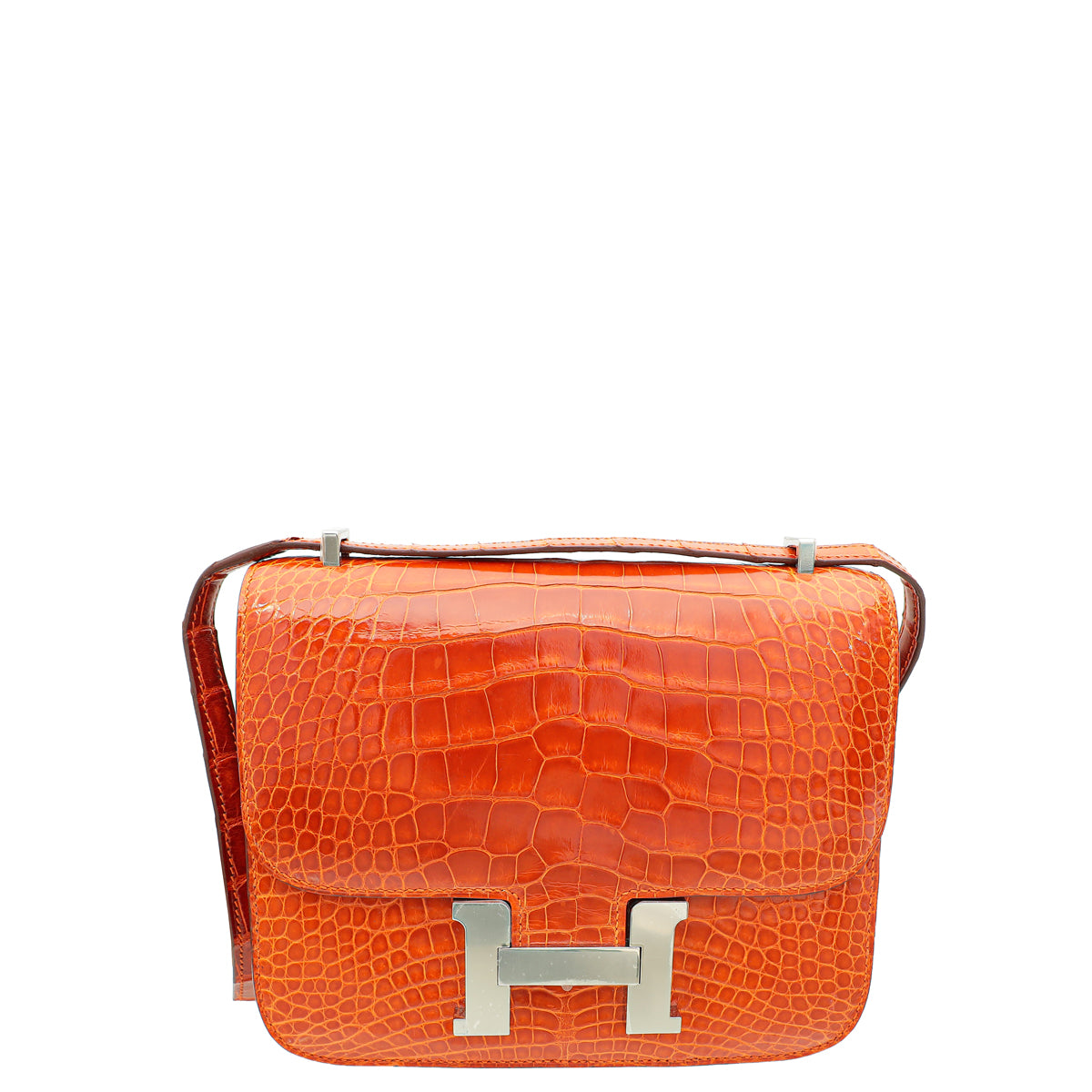 Hermes Orange Shiny Alligator Mini Constance Bag