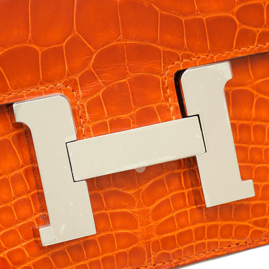 Hermes Orange Shiny Alligator Mini Constance Bag