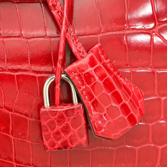 Hermes Rouge Garance Shiny Niloticus Crocodile Birkin 30 Bag