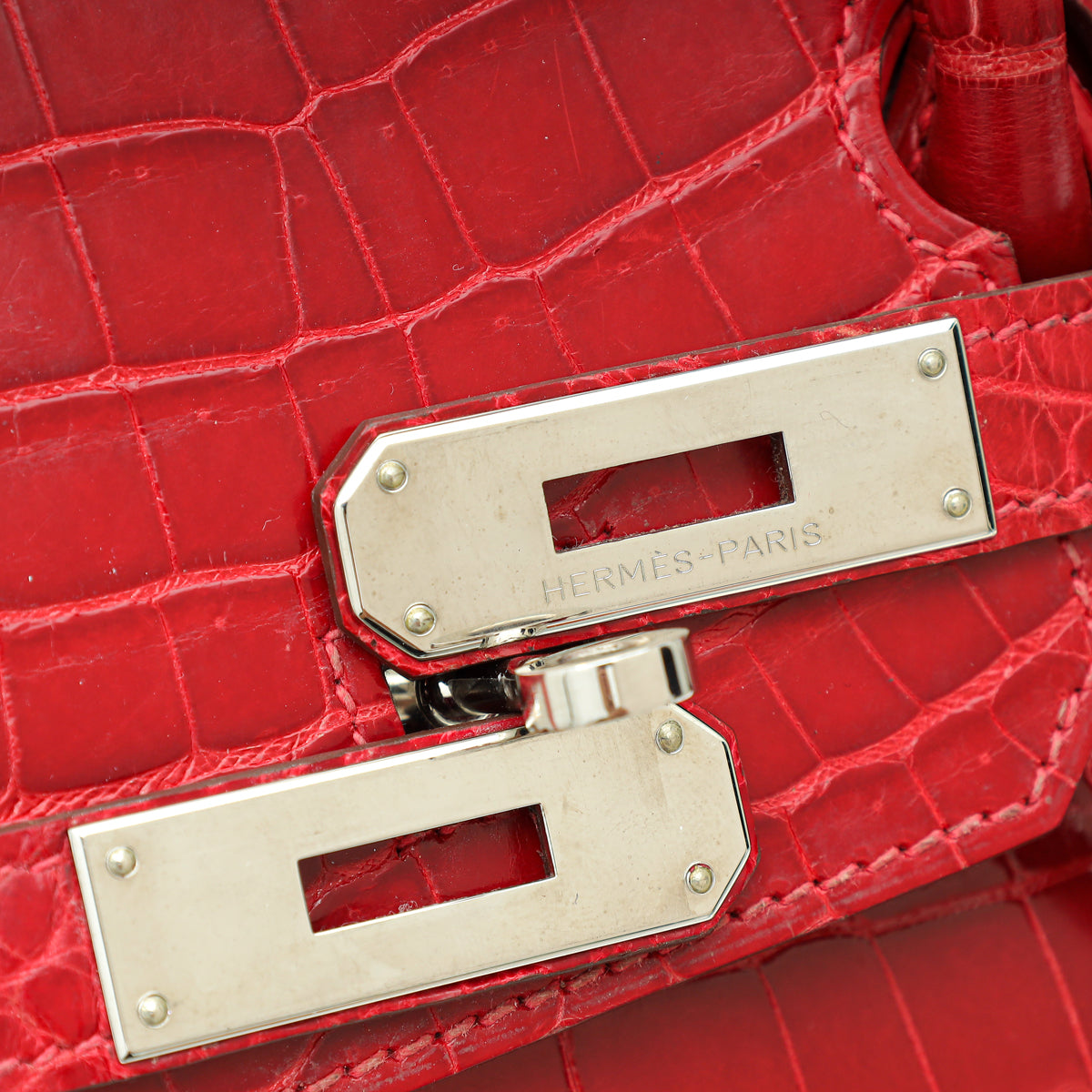 Hermes Rouge Garance Shiny Niloticus Crocodile Birkin 30 Bag