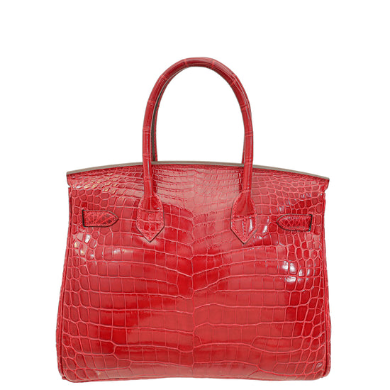 Hermes Rouge Garance Shiny Niloticus Crocodile Birkin 30 Bag