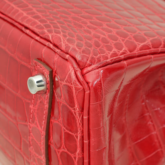 Hermes Rouge Garance Shiny Niloticus Crocodile Birkin 30 Bag