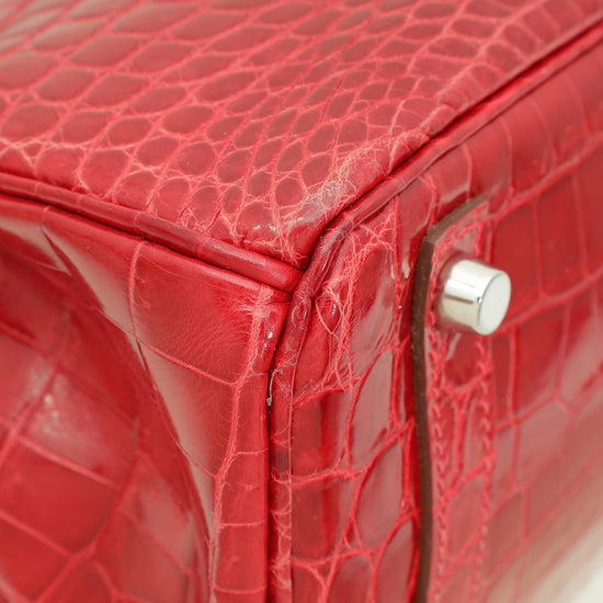 Hermes Rouge Garance Shiny Niloticus Crocodile Birkin 30 Bag