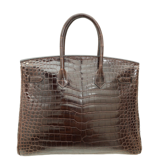 Hermes Cocoan Shiny Porosus Crocodile Birkin 35 Bag