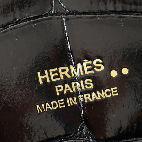 Hermes Noir Shiny Niloticus Crocodile Kelly Cut Bag