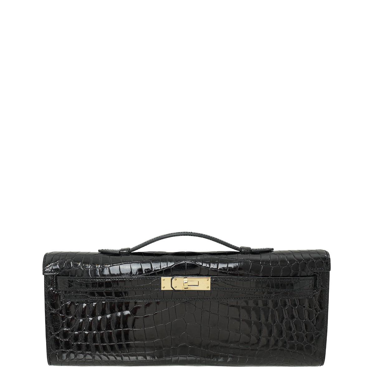 Hermes Noir Shiny Niloticus Crocodile Kelly Cut Bag