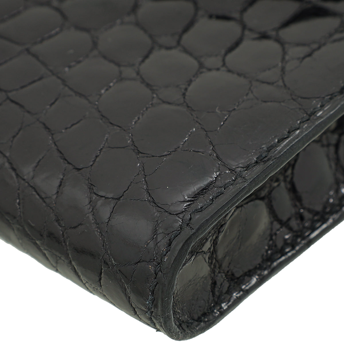 Hermes Noir Shiny Niloticus Crocodile Kelly Cut Bag