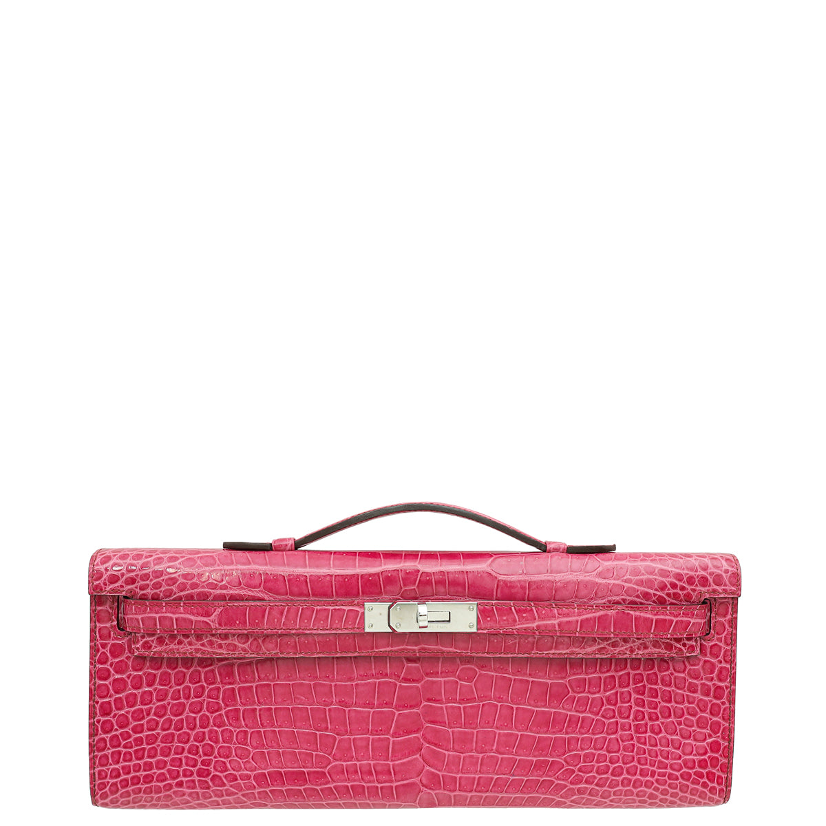 Hermes Fuchsia Shiny Porosus Crocodile Kelly Cut Clutch-Hermes-THE CLOSET