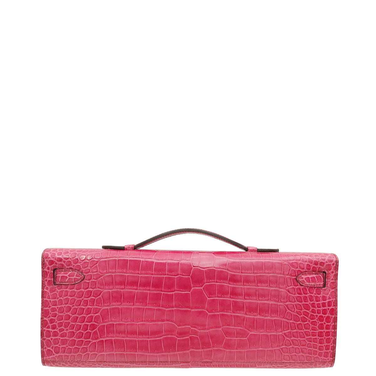 Hermes Fuchsia Shiny Porosus Crocodile Kelly Cut Clutch