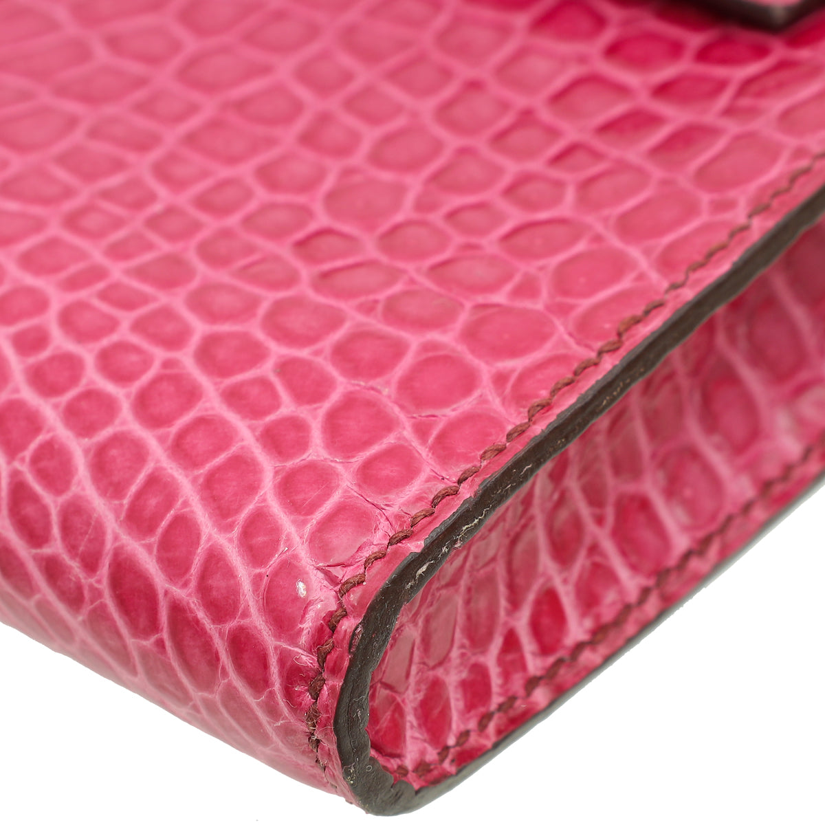 Hermes Fuchsia Shiny Porosus Crocodile Kelly Cut Clutch