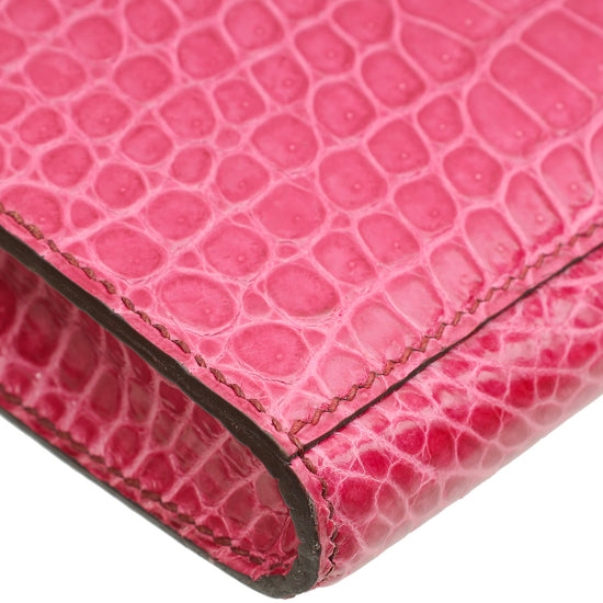 Hermes Fuchsia Shiny Porosus Crocodile Kelly Cut Clutch