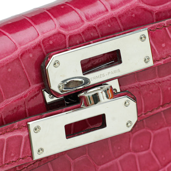 Hermes Fuchsia Shiny Porosus Crocodile Kelly Cut Clutch