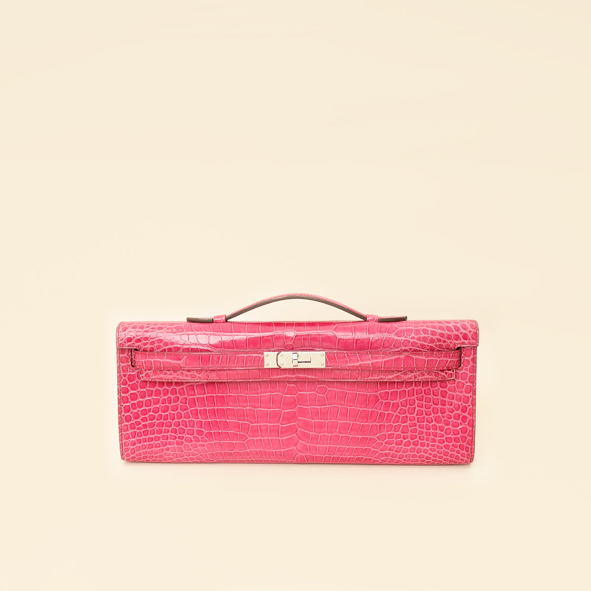 Hermes Fuchsia Shiny Porosus Crocodile Kelly Cut Bag-Hermes-THE CLOSET