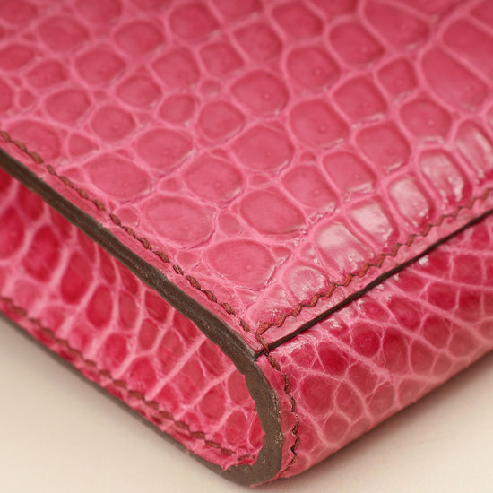 Hermes Fuchsia Shiny Porosus Crocodile Kelly Cut Bag-Hermes-THE CLOSET