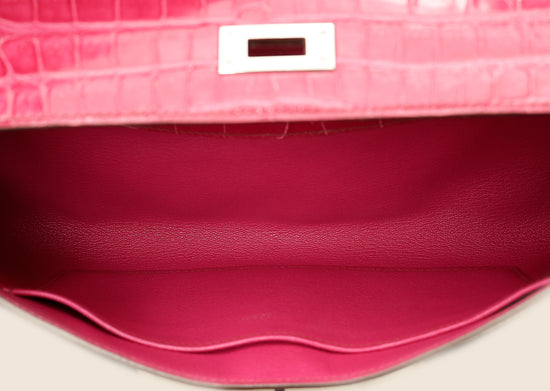 Hermes Fuchsia Shiny Porosus Crocodile Kelly Cut Bag-Hermes-THE CLOSET