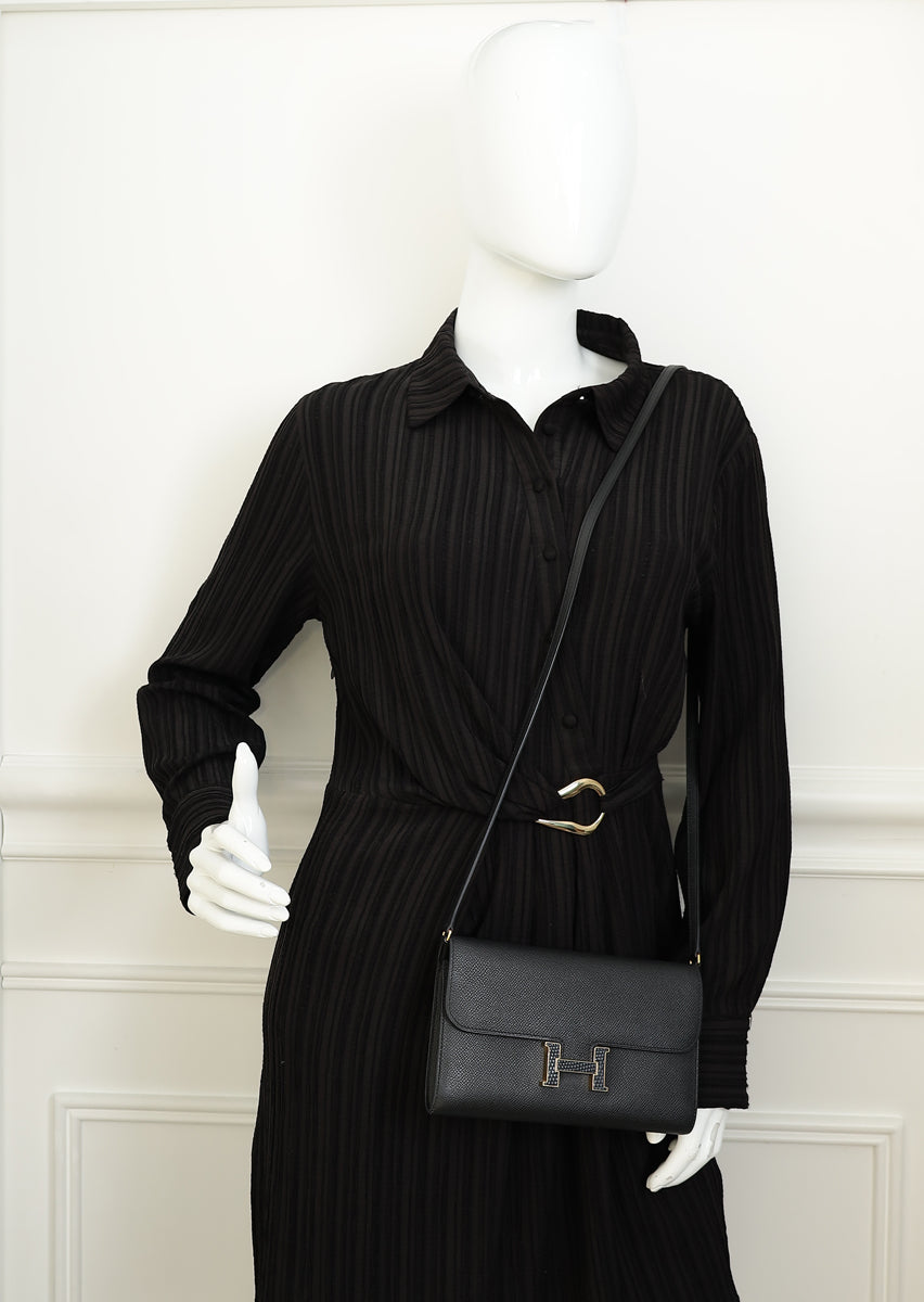 Hermes Noir Constance To Go Lizard Lock Wallet