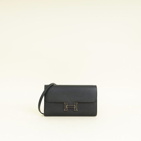 Hermes Noir Constance To Go Lizard Lock Wallet