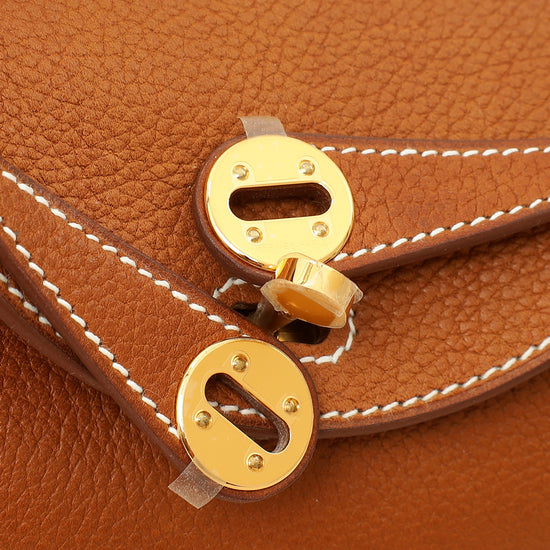 Hermes Gold Lindy II Mini Bag W/ Grain Toile Canvas Shoulder Strap-Hermes-THE CLOSET
