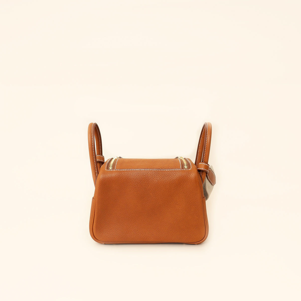 Hermes Gold Lindy II Mini Bag W/ Grain Toile Canvas Shoulder Strap-Hermes-THE CLOSET