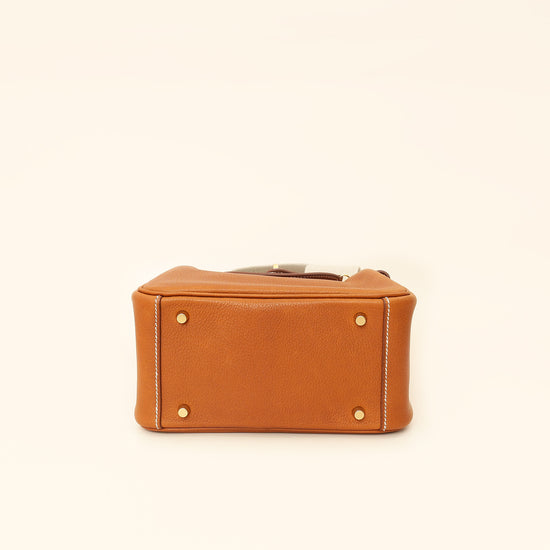 Hermes Gold Lindy II Mini Bag W/ Grain Toile Canvas Shoulder Strap-Hermes-THE CLOSET