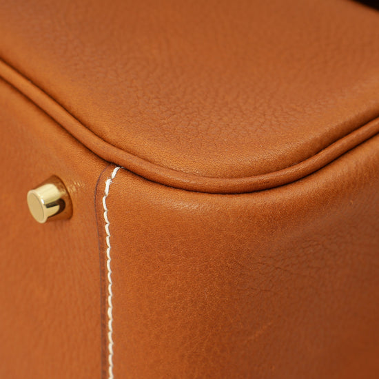 Hermes Gold Lindy II Mini Bag W/ Grain Toile Canvas Shoulder Strap-Hermes-THE CLOSET