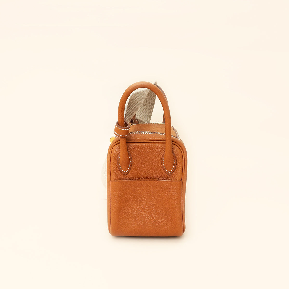 Hermes Gold Lindy II Mini Bag W/ Grain Toile Canvas Shoulder Strap-Hermes-THE CLOSET