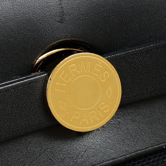 Hermes Noir Herbag Zip 31 PM Retourne Bag W/Twilly