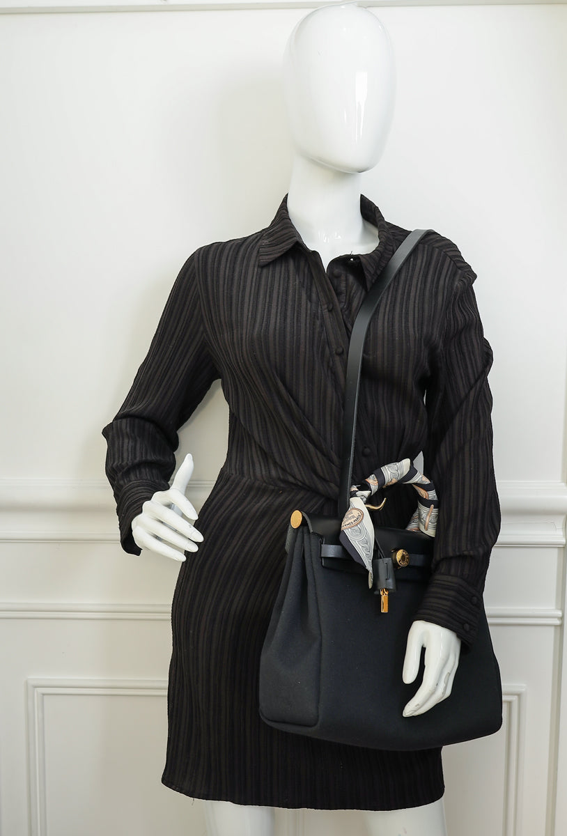 Hermes Noir Herbag Zip 31 PM Retourne Bag W/Twilly