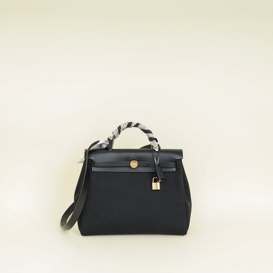 Hermes Noir Herbag Zip 31 PM Retourne Bag W/Twilly