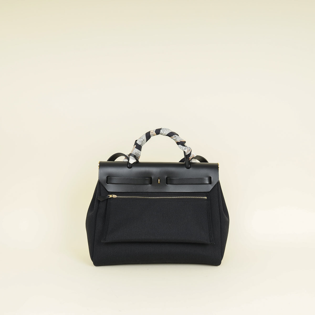 Hermes Noir Herbag Zip 31 PM Retourne Bag W/Twilly