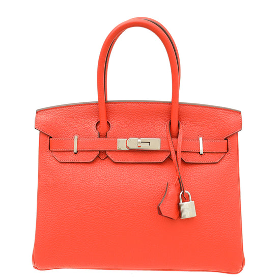 Hermes Rouge Pivoine Retourne Birkin 30 Bag