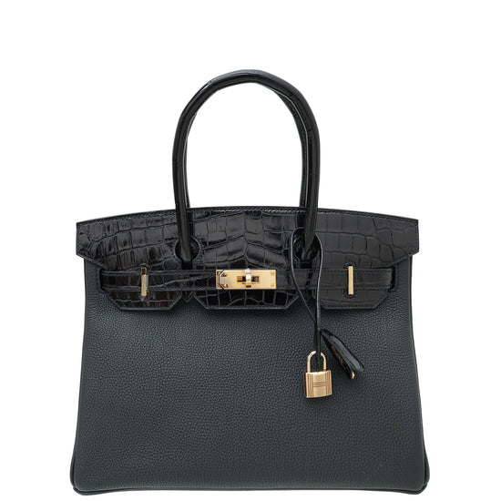 Hermes Noir Touch Niloticus Crocodile Birkin 30 Bag