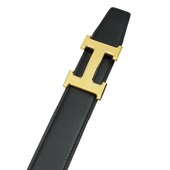 Hermes Bicolor H Guillochee Belt Buckle & Reversible 32mm Belt