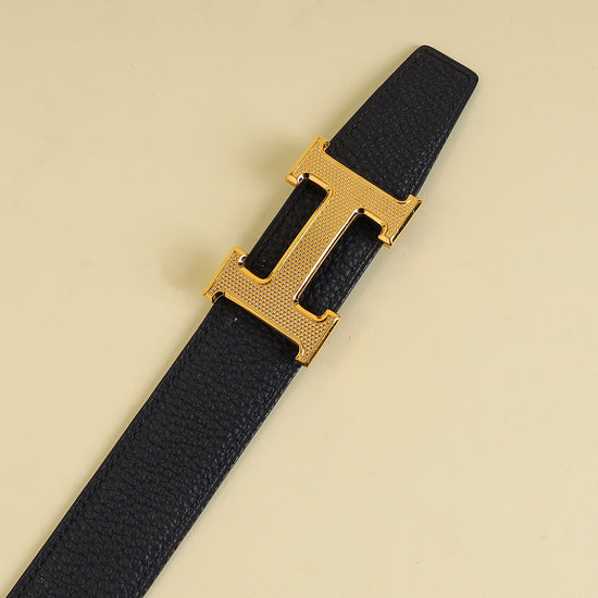 Hermes Bleu Nuit H Guillochee Belt Buckle & Reversible 32mm Belt-Hermes-THE CLOSET