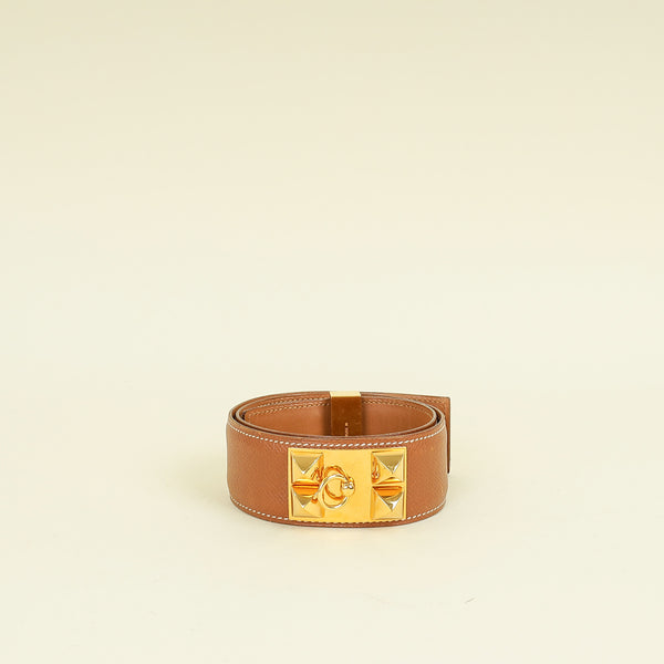 【HERMES】Vintage 1976 leather belt (GOLD) Hermes Gold Vintage Collier De Chien Belt | Pre-Owned The Closet