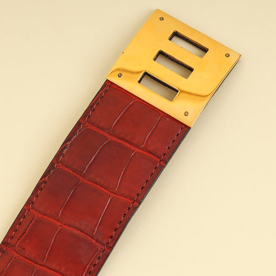 Hermes Rouge H Kelly Dog Alligator Bracelet-Hermes-THE CLOSET