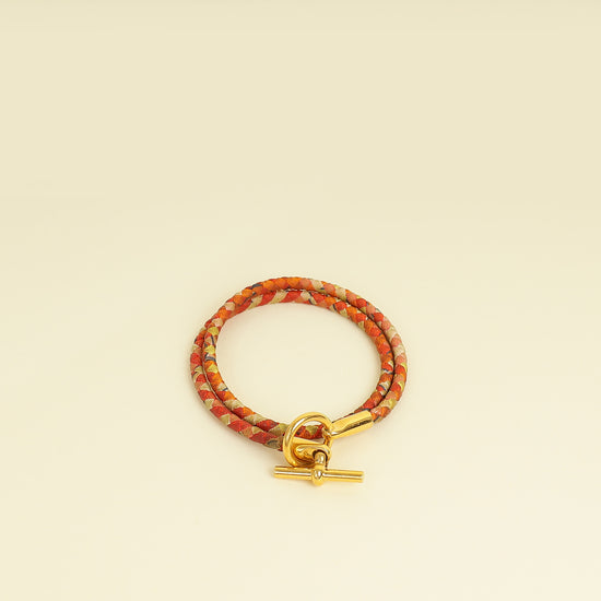 Hermes Orange Glenan Braided Double Tour Bracelet